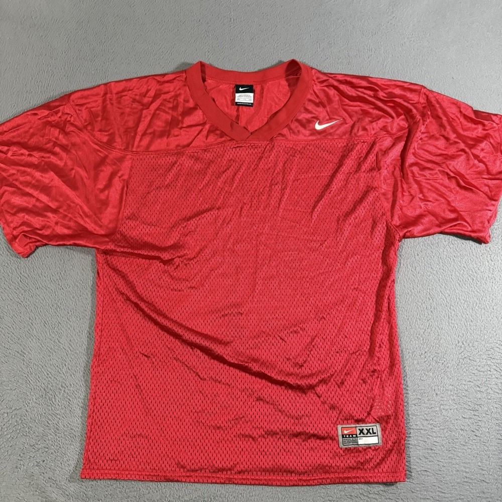 VINTAGE Nike Football Jersey Mens XL Red Blank Team Mesh Pullover 90s Y2K